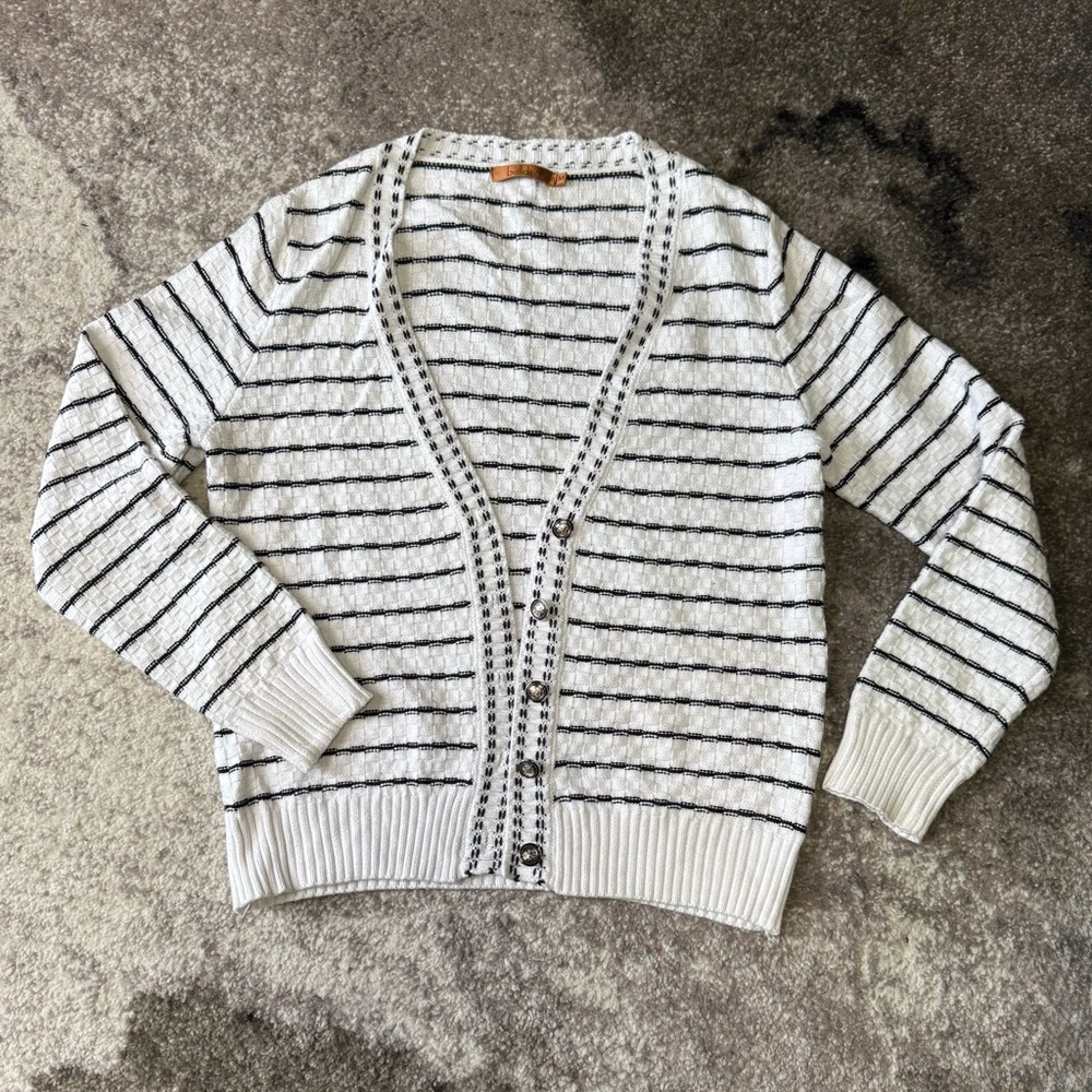 Belldini Black and White Striped Cardigan - sz medium